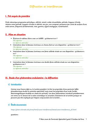 Diffraction Et Interférences Cours Élève