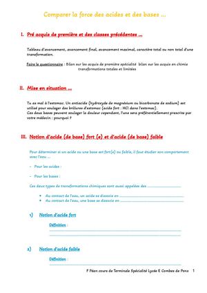 Comparer La Force Des Acides Et Des Bases Cours Élève