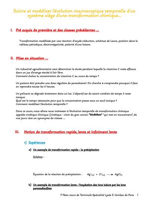 Suivre Et Modéliser L'évolution Macroscopique Temporelle D'un Système Siège D'une Transformation Chimique… Cours Élève
