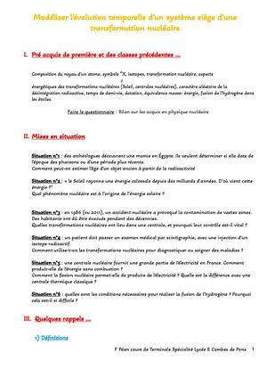 Modéliser L'évolution Temporelle D'un Système Siège D'une Transformation Nucléaire Cours Élève