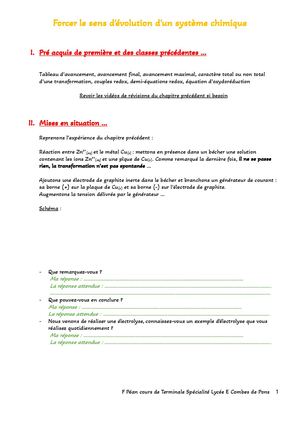 Forcer Le Sens D'évolution D'un Système Cours Élève