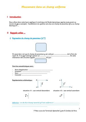 Mouvement Dans Un Champ Uniforme Cours Élève