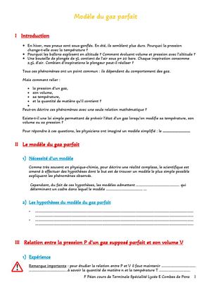 Modèle Du Gaz Parfait Cours Élève