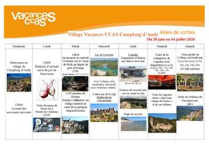 Planning Avec Idées De Sorties 1er Semaine
