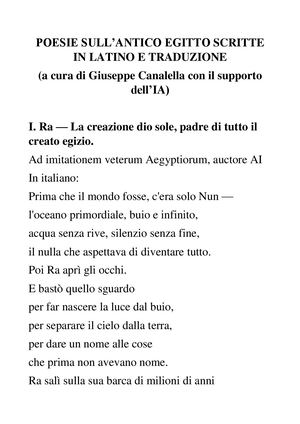 Poesie Sull’antico Egitto Scritte In Latino E Traduzione (Di Giuseppe Canalella)