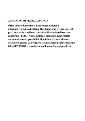 Offerta Lavoro Su Citta' Nostra Pn