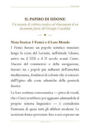 Il Papiro Di Sidone (Racconto Fantastico Sul Popolo Dei Fenici)