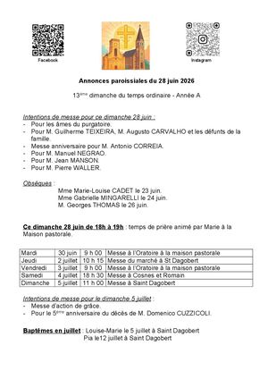 2026 06 28 Annonces Paroissiales