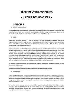 Règlement Du Concours L'ecole Des Odyssées 2027 Finalisé