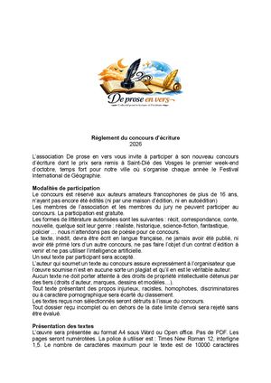 Règlement Concours D'écriture 2026
