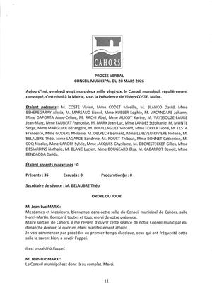 Procès verbal du conseil municipal - Séance du 20 mars 2026