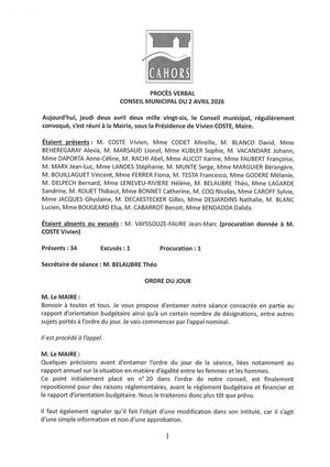 Procès verbal du conseil municipal - Séance du 02 avril 2026