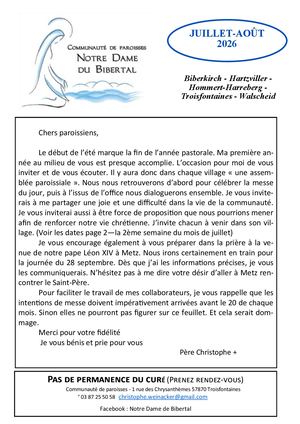 Feuille Paroissiale Juillet Août 2026