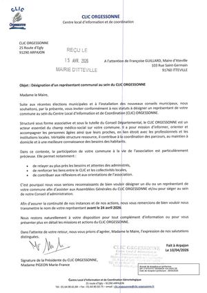 DEL 104 2026 - Annexe -  Désignation D’un Représentant Communal Au CLIC ORGESSONNE - Courrier CLIC