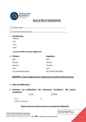 DEL 103 2026 - Annexe 1 -  Adhésion à L’Union Régionale Des Collectivités Forestières IDF - Bulletin Adhésion