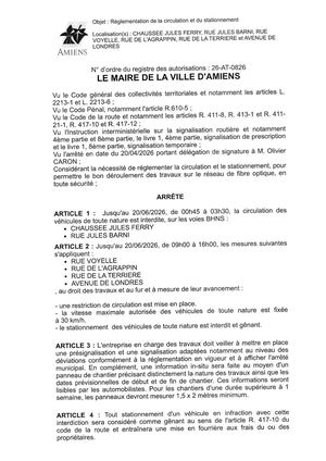 26 AT 0826  Réglementation De Stationnement Et Circulation Chaussée Jules Feery, Rue Jules Barni & Autres Jusqu'au 20 06 2026 - Publiée Le 29 06 2026