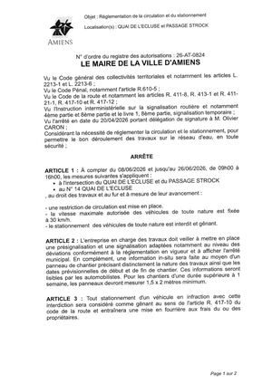 26 AT 0824 Réglementation De Stationnement Et Circulation Quai De L'écluse Et Passage Strock Du 08 06 2026 Au 20 06 2026 Publiée Le 29 06 2026