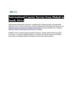 International Courier Service From Mohali To South Africa