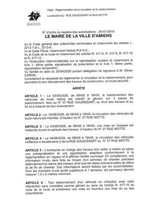 26 AT 0819 Réglementation De La Circulation Et Du Stationnement Rue Gaudissart Et Rue Motte Le 03 06 2026 - Publiée Le 29 06 2026