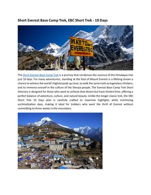 Short Everest Base Camp Trek 10 Days