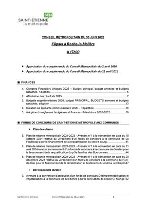 Ordre du jour Conseil métropolitain du 30 juin 2026