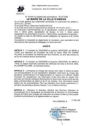 26 At 0386 Reg Et Circu Rue Mail Du Champ Pillard Du 23 06 26 Au 06 04 26