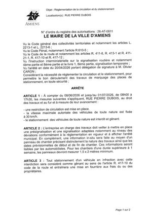 26 AT 0811 Réglementation De La Circulation Et Du Stationnement Rue Pierre Dubois Du 08 06 2026 Au 01 07 2026 - Publiée Le 29 06 2026