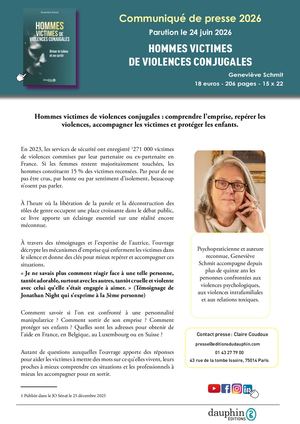 Communiqué de presse du livre "Hommes Victimes De Violences Conjugales"
