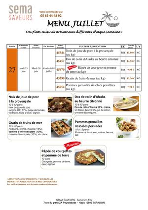 MENUS JUILLET 2026