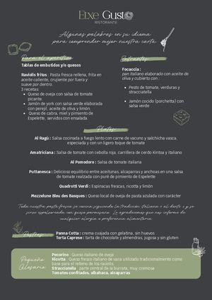 Etxe Gusto Carte Espagnol