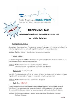 Planning EMH Adultes
