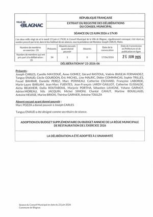 CM 23 06 2026, Délibérations 23 à 58 Inclus