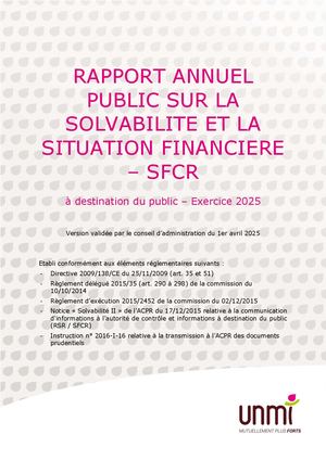 Rapport SFCR Groupe UNMI 2025