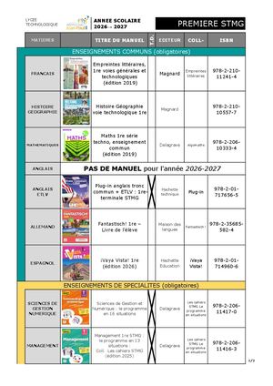Liste Manuels 1re STMG Lycée Jean Paul II 2026 2027