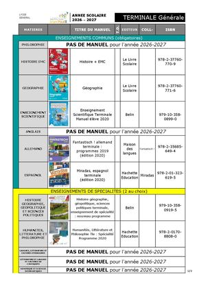 Liste Manuels Ter Lycée Jean Paul II 2026 2027