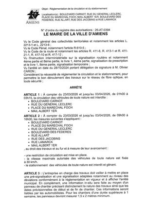 26 AT 0394  Reglementation Et Circulation Et Stationnemnet Boulevard Carnot Et Autres Du 23 03 26 Au03 04 26 Publié Le 29 06 26