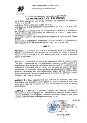 26 AT 0399  Reglementation Stationnemnet Rue Montaigne Du 23 03 26 Au 06 04 26 Publié Le 29 06 26