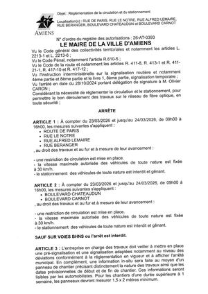 26 AT 0393 Reglementation Et Circulation Et Stationnemnet Rue De Paris Et Autres Du 23 03 26 Au 24 03 26 Publié Le 29 06 26