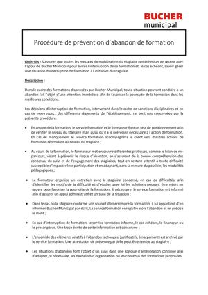 Procédure De Prévention D'abandon