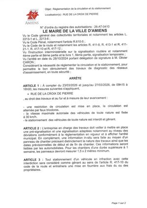 26 At 0410 Reglementation Circulation Et Stationnement Rue De La Croix De Pierre Du 23 03 26 Au 27 03 26 Publié Le 29 06 26