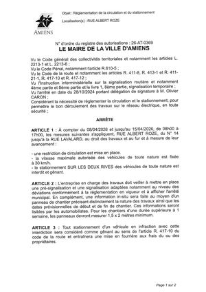 26 AT 0369  Reglementation Circulation Et Stationnement Rue Albert Roze Du 08 04 26 Au 15 04 26 Publié Le 29 06 26