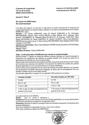 2026 47 Tarifs Periscolaire Modification Tranches De Qf