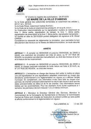 26 AT 0379  Reglementation Circulation Et Stationnement Rue De Rouen Du 08 04 26 Au 09 04 26 Publié Le 29 06 26
