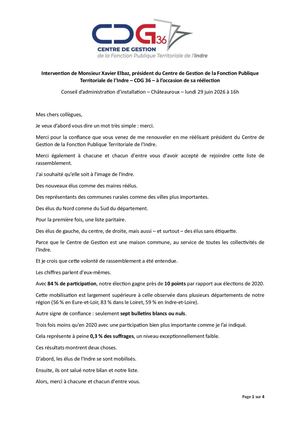Discours de Xavier Elbaz lors du Conseil d'installation 2026