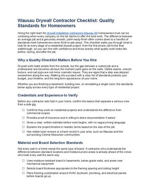 Wausau Drywall Contractor Checklist