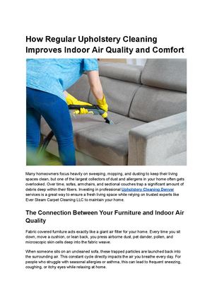 How Regular Upholstery Cleaning Improves Indoor Air Quality And Comfort