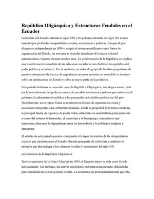 República Oligárquica Y Estructuras Feudales En El Ecuador