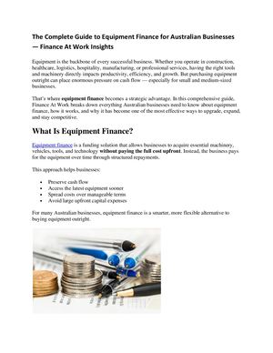 The Complete Guide To Equipment Finance For Australian Businesses — Finance At Work Insights