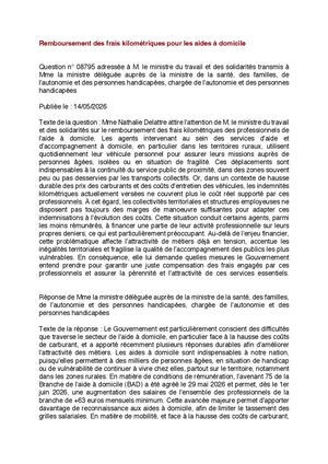 Remboursement des frais kilométriques pour les aides à domicile