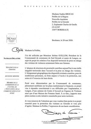 Courrier à Sophie Brocas, préfète de la région Nouvelle-Aquitaine